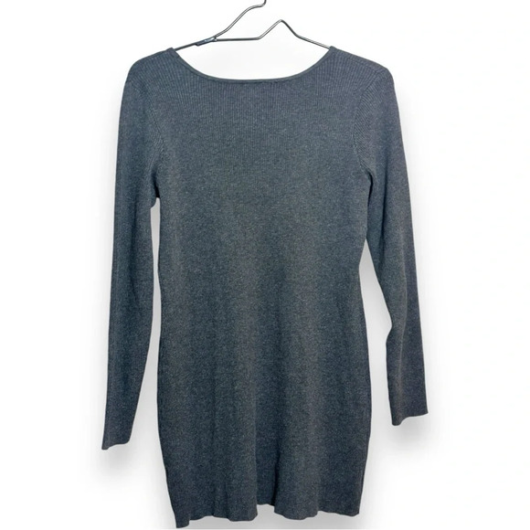 AGB Dark Gray Crewneck Long Sleeve Straight Zip Pocket Front Mini Sweater Dress - Picture 16 of 16